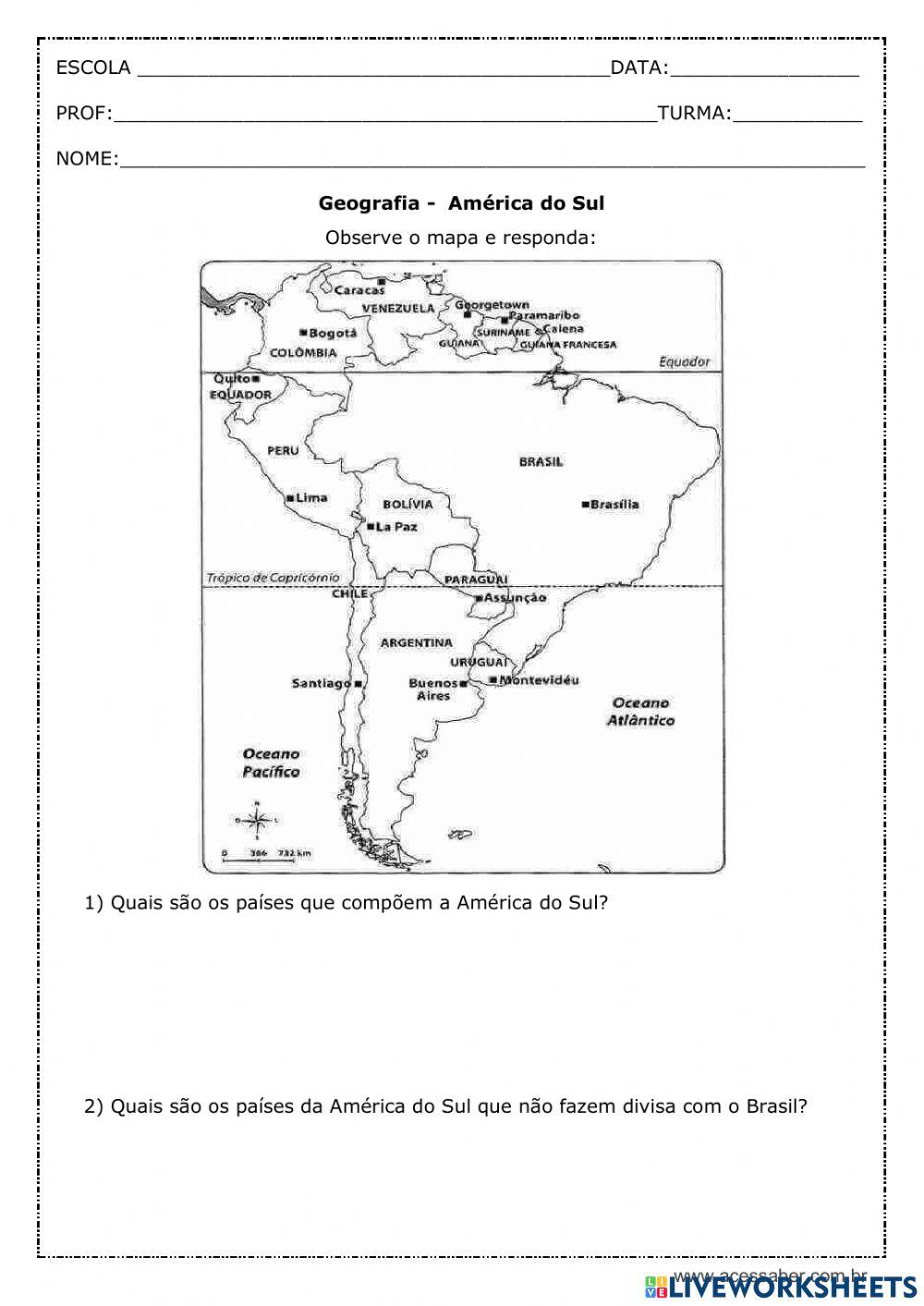 Atividades com o mapa da América do Sul