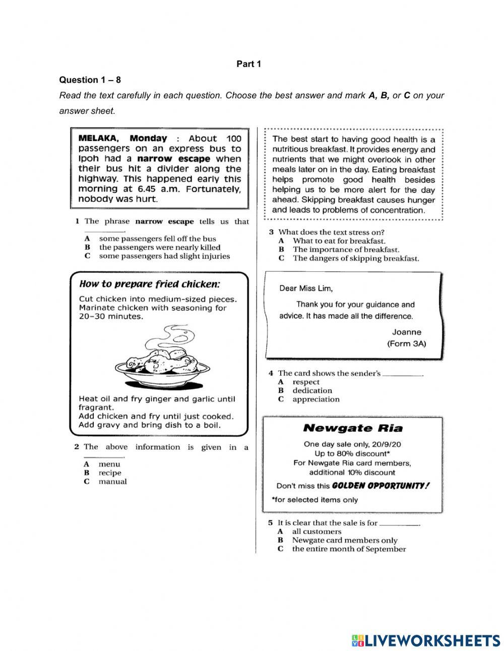 Paper 1 pt3 english mcq and info transfer