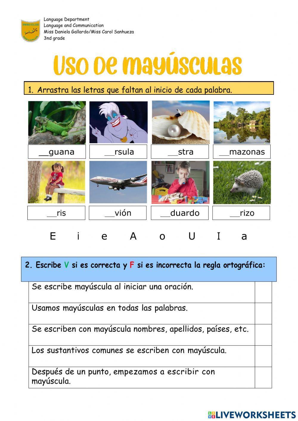 Uso de mayúsculas 3° grade