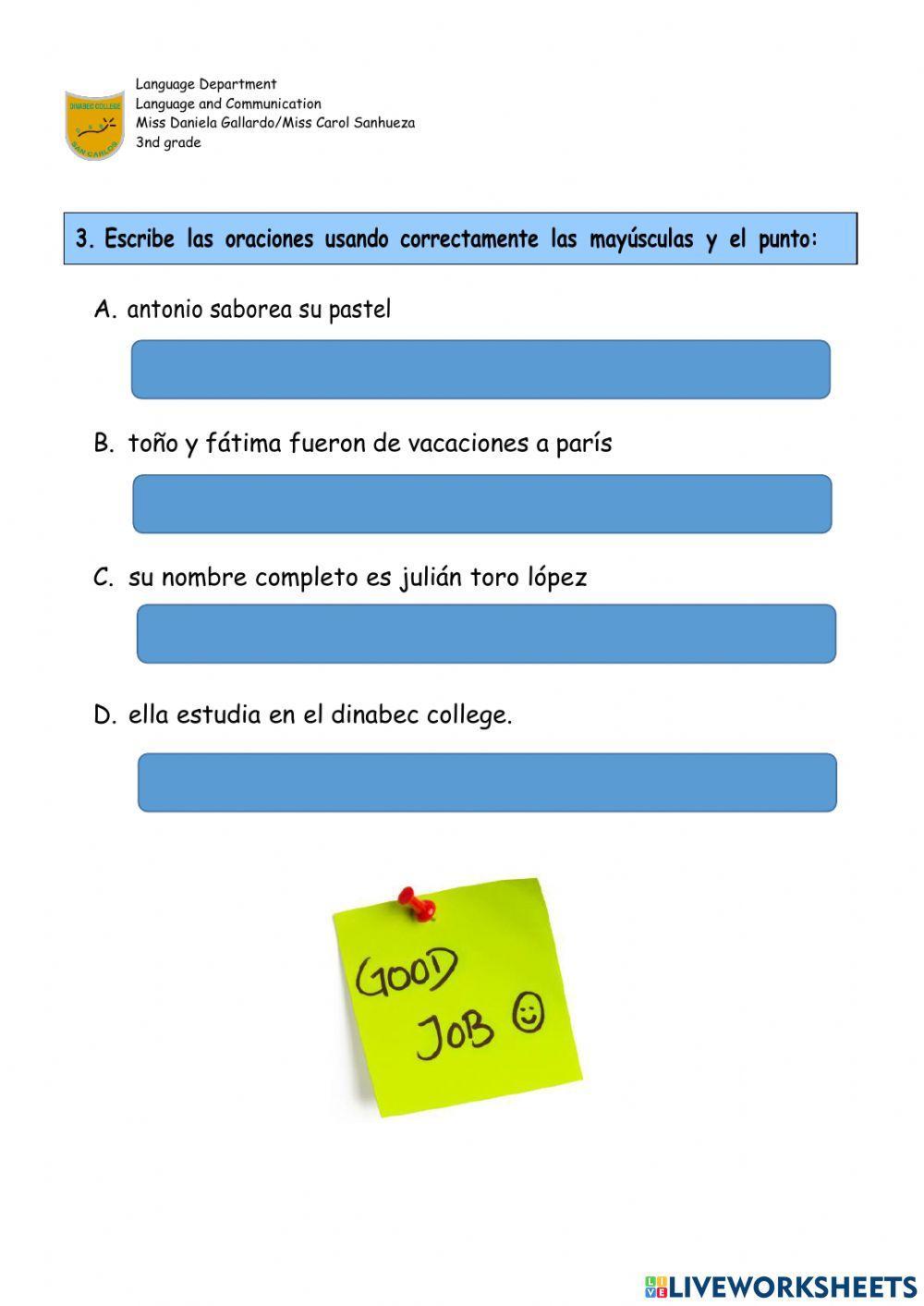 Uso de mayúsculas 3° grade