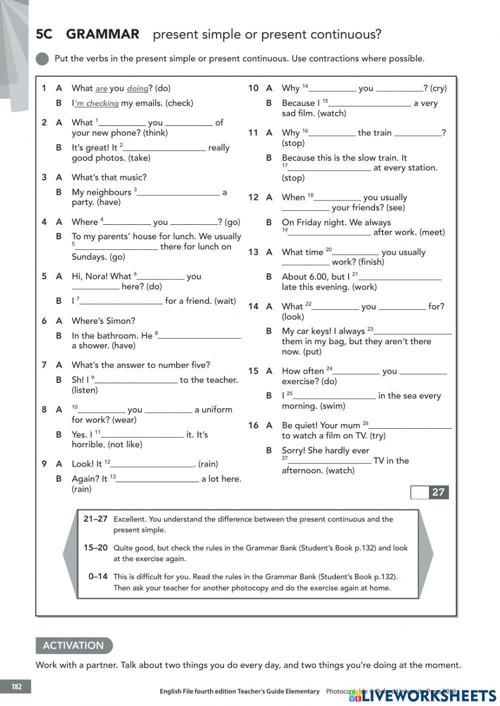 EGE 5C (Grammar -Present simple and present continuous)