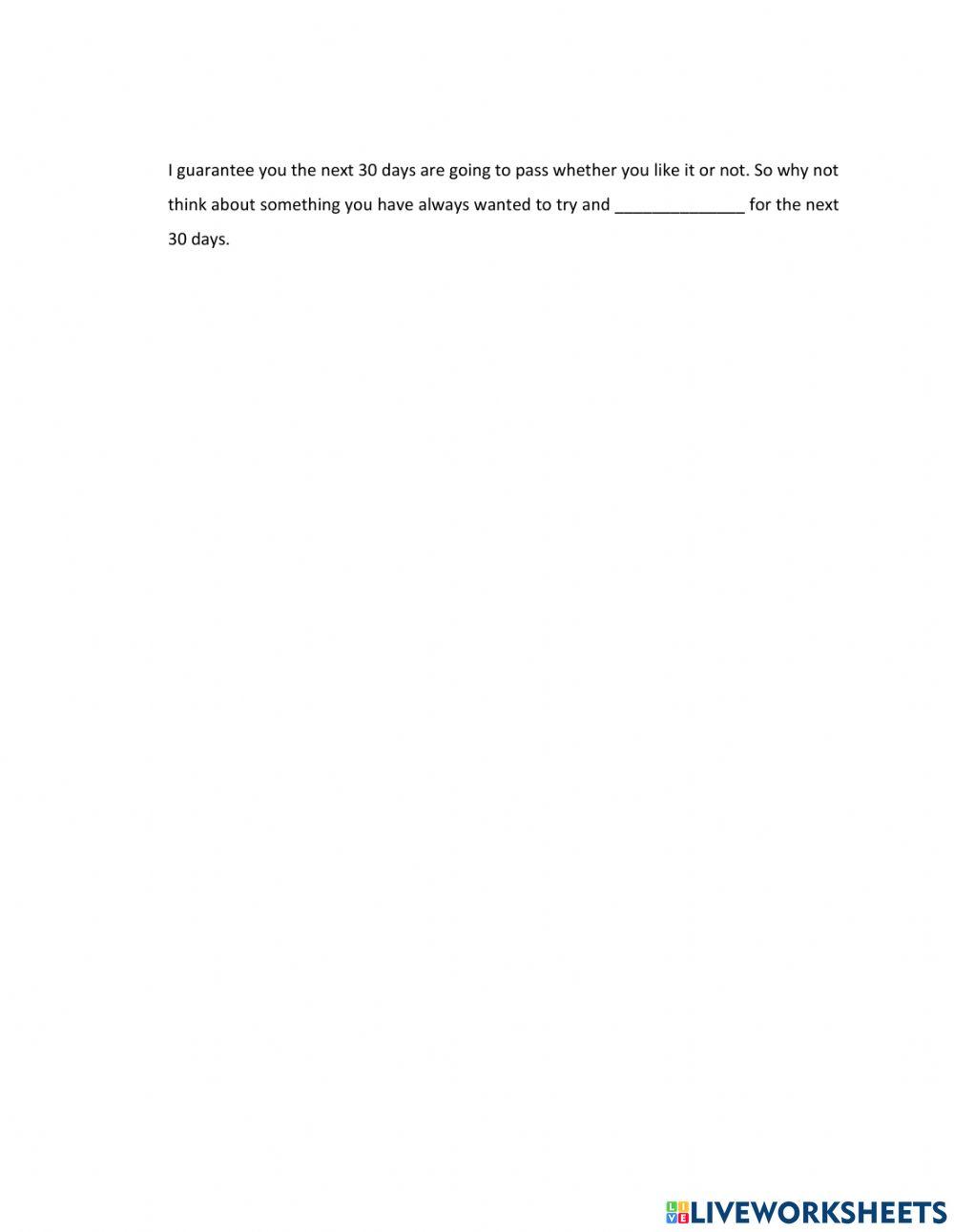 Listening Task: Try Something for 30 days online exercise for | Live ...