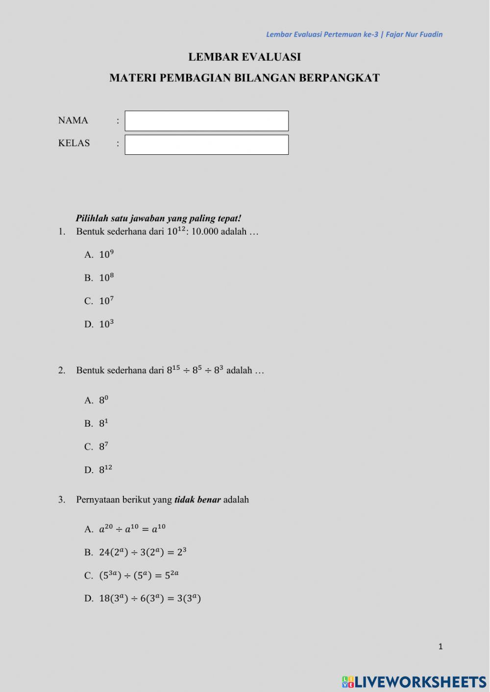 Lembar Evaluasi Pertemuan Ketiga