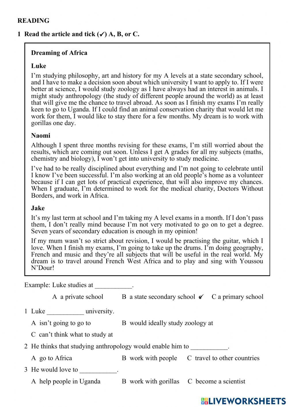 Reading and Listening 7a 