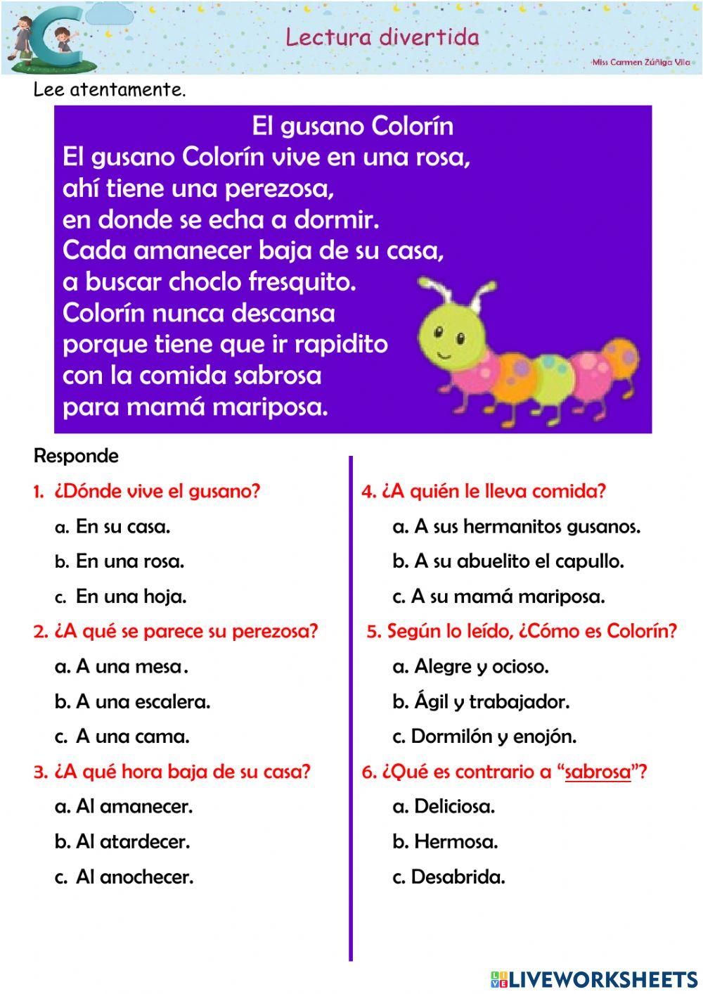 Lectura El gusano Colorín