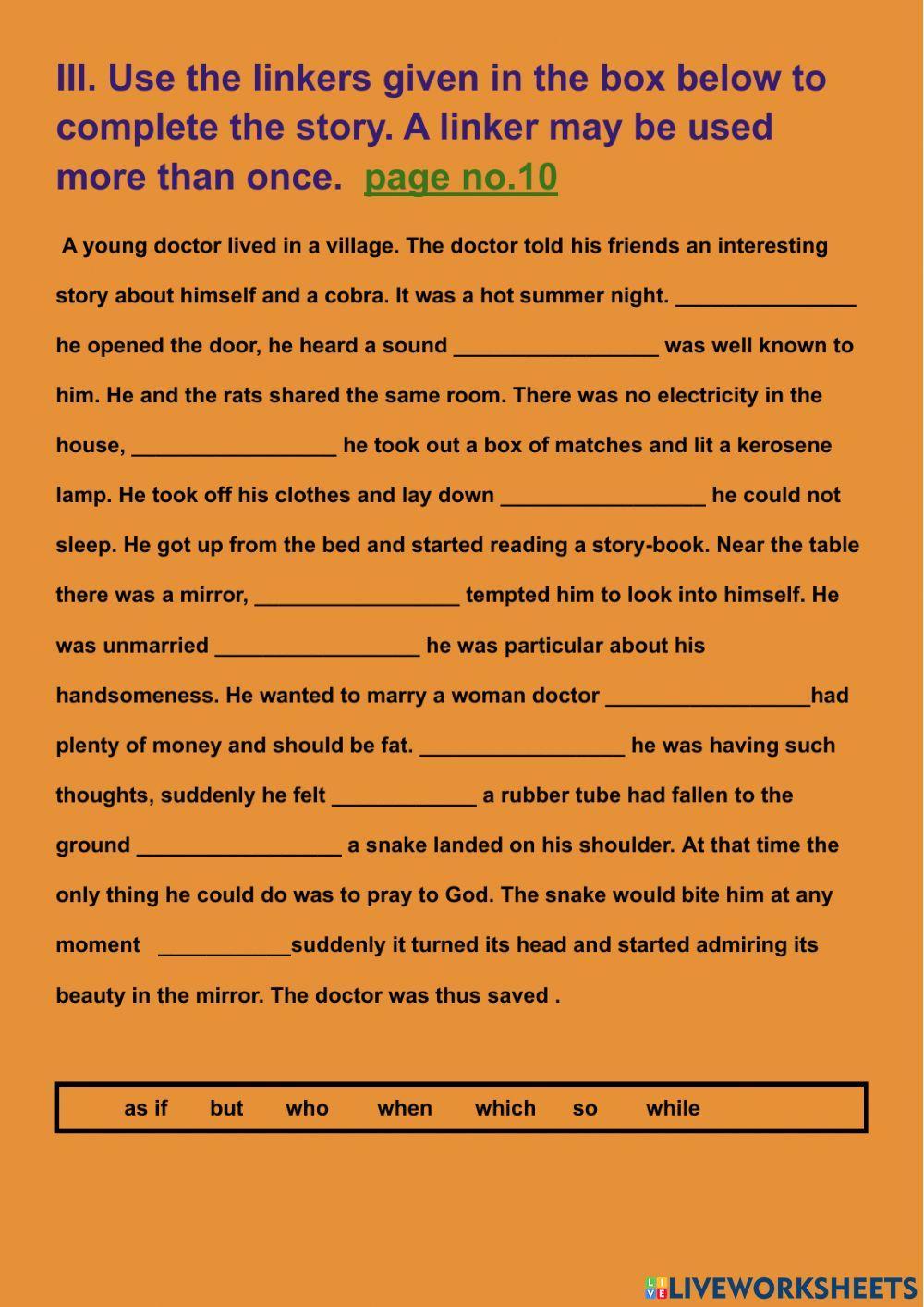 Usage of linkers ,Unit-1 class -9th page no. 10