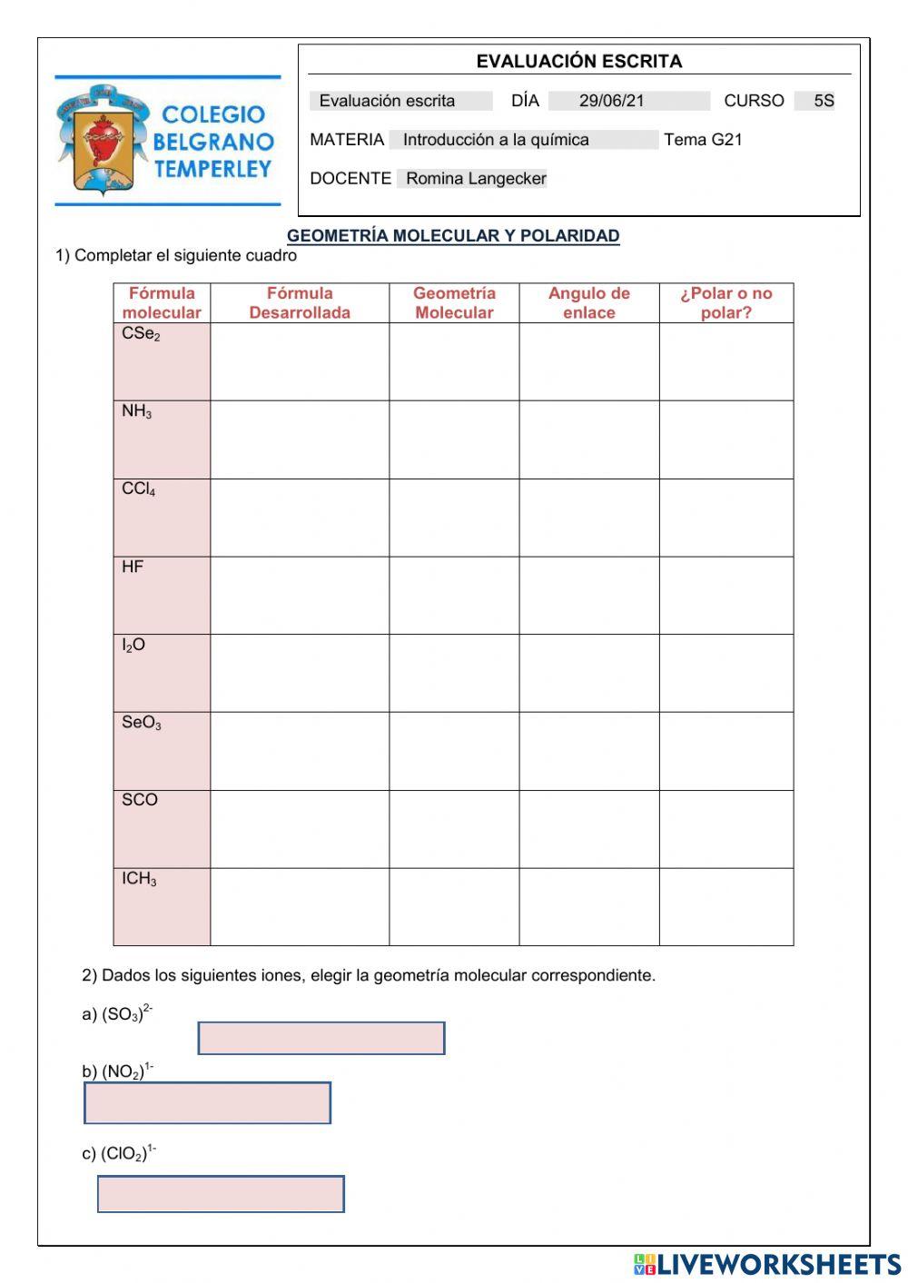 Evaluación geometría y polaridad