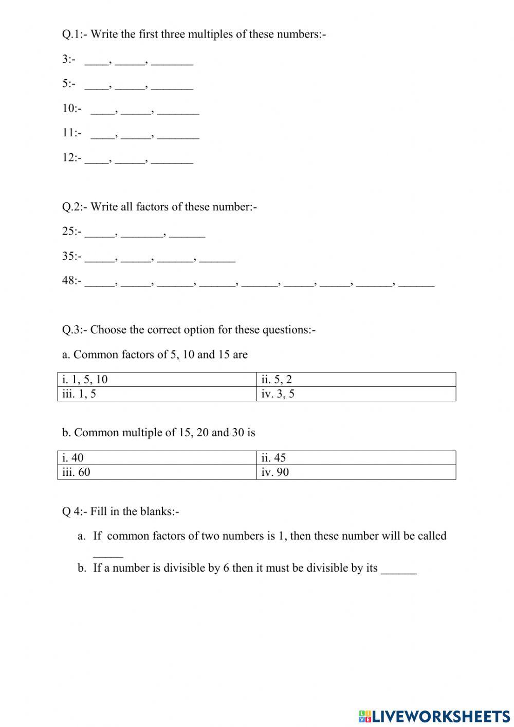 Worksheet - Playing with numbers