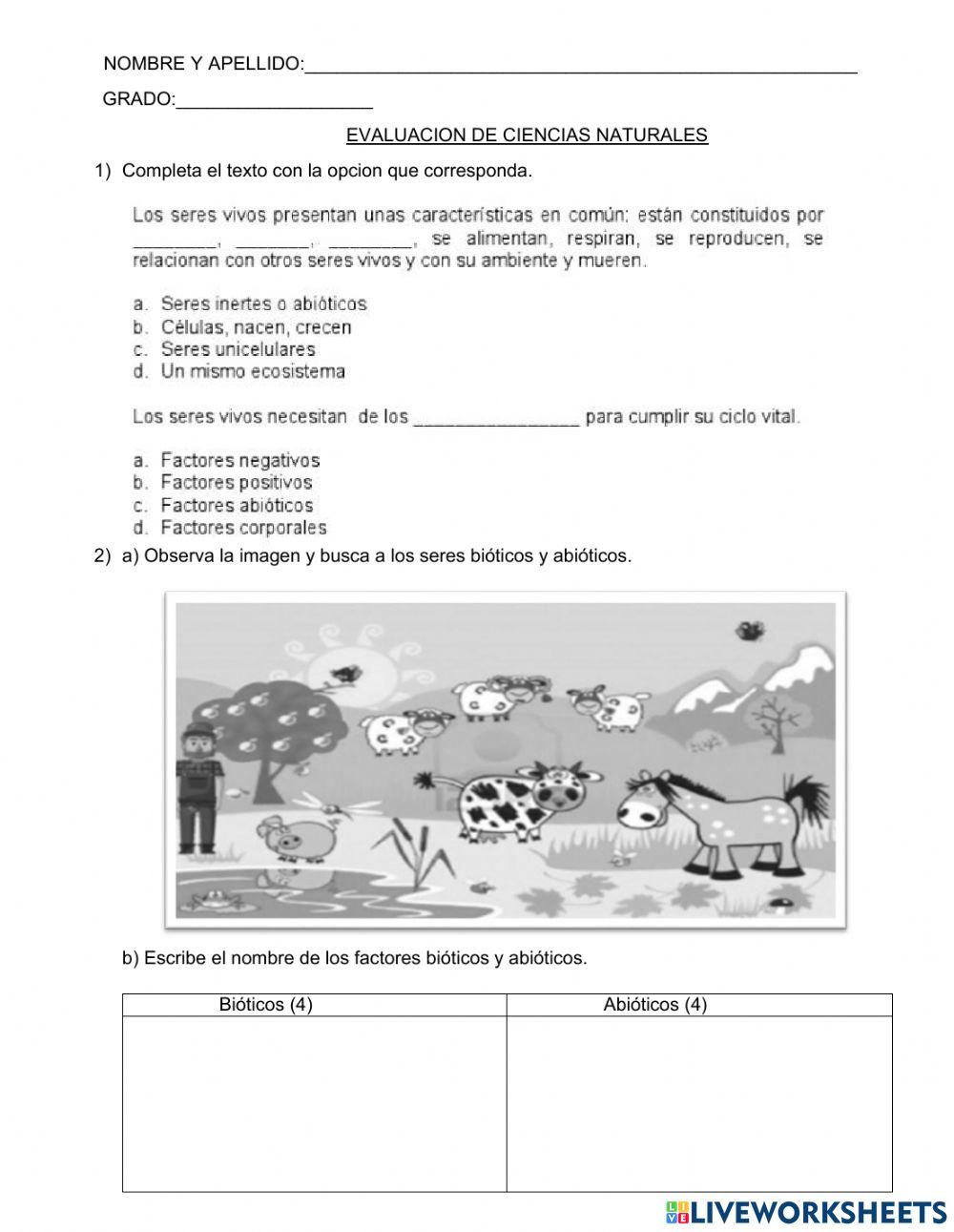 Evaluacion sexto grado