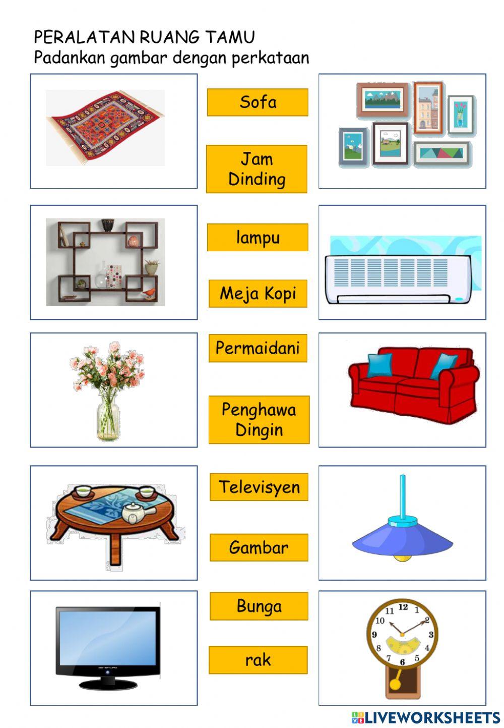 Peralatan ruang tamu worksheet Live Worksheets