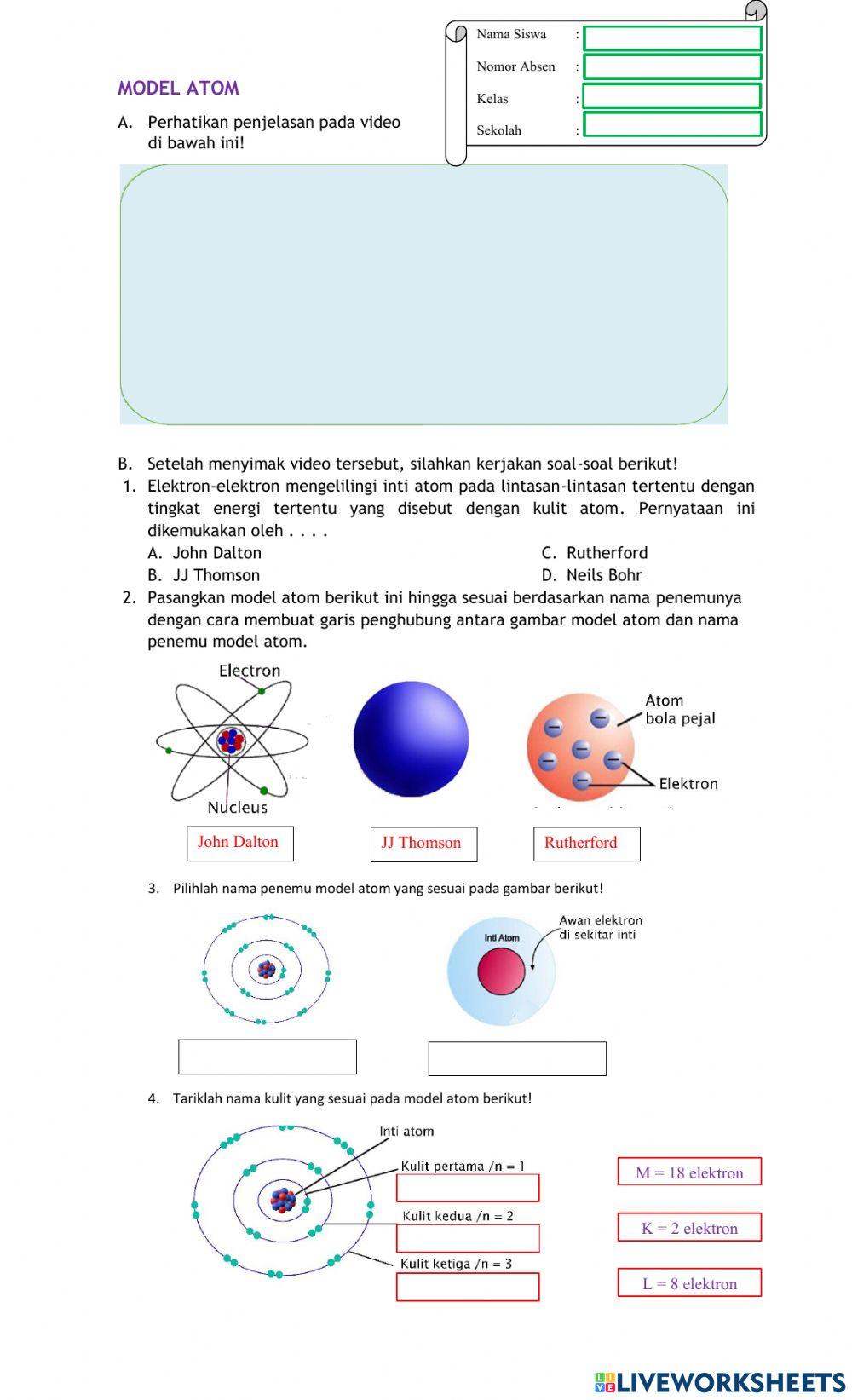 Model Atom interactive worksheet | Live Worksheets