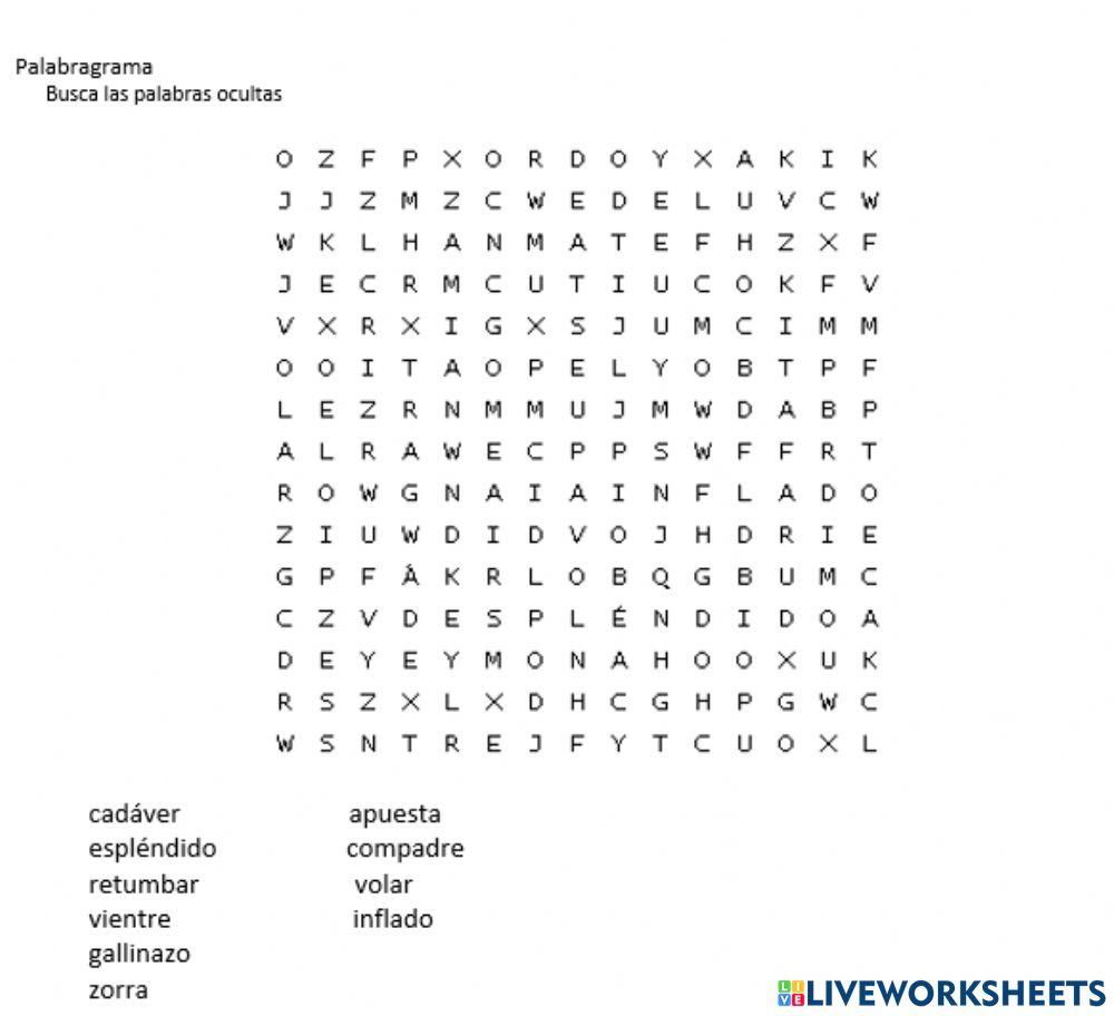 Sopa de letras: La zorra y el gallinazo