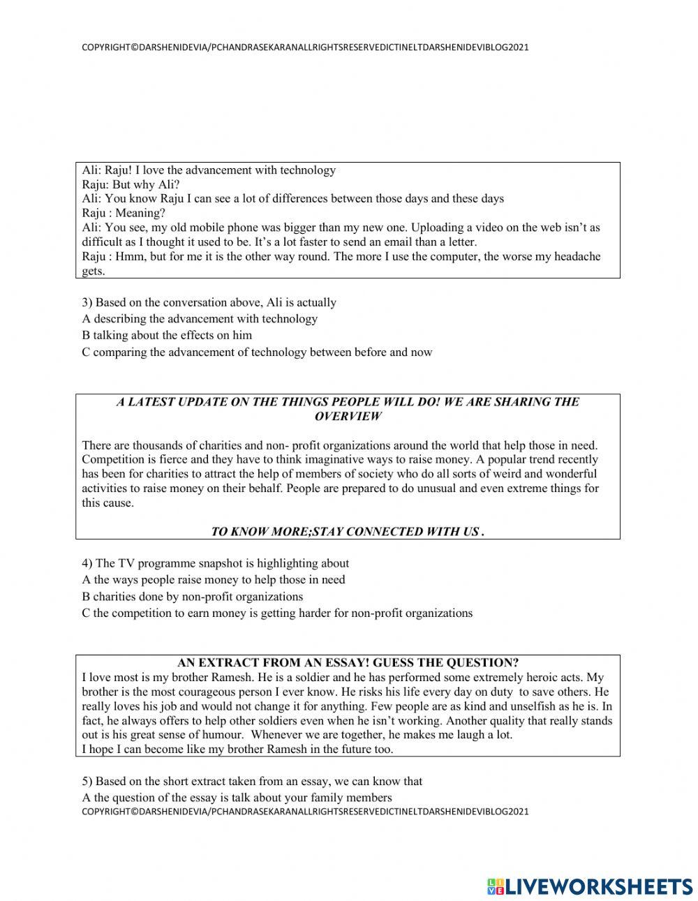 Part 1 and part 3 spm cefr reading paper worksheet