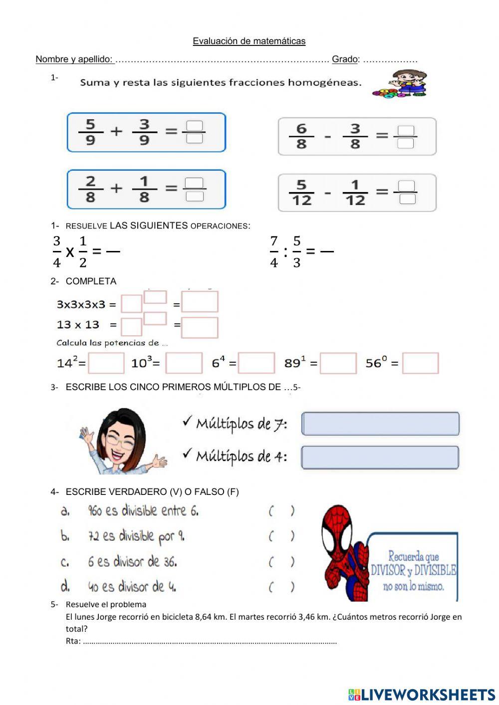 Evaluación de matemática