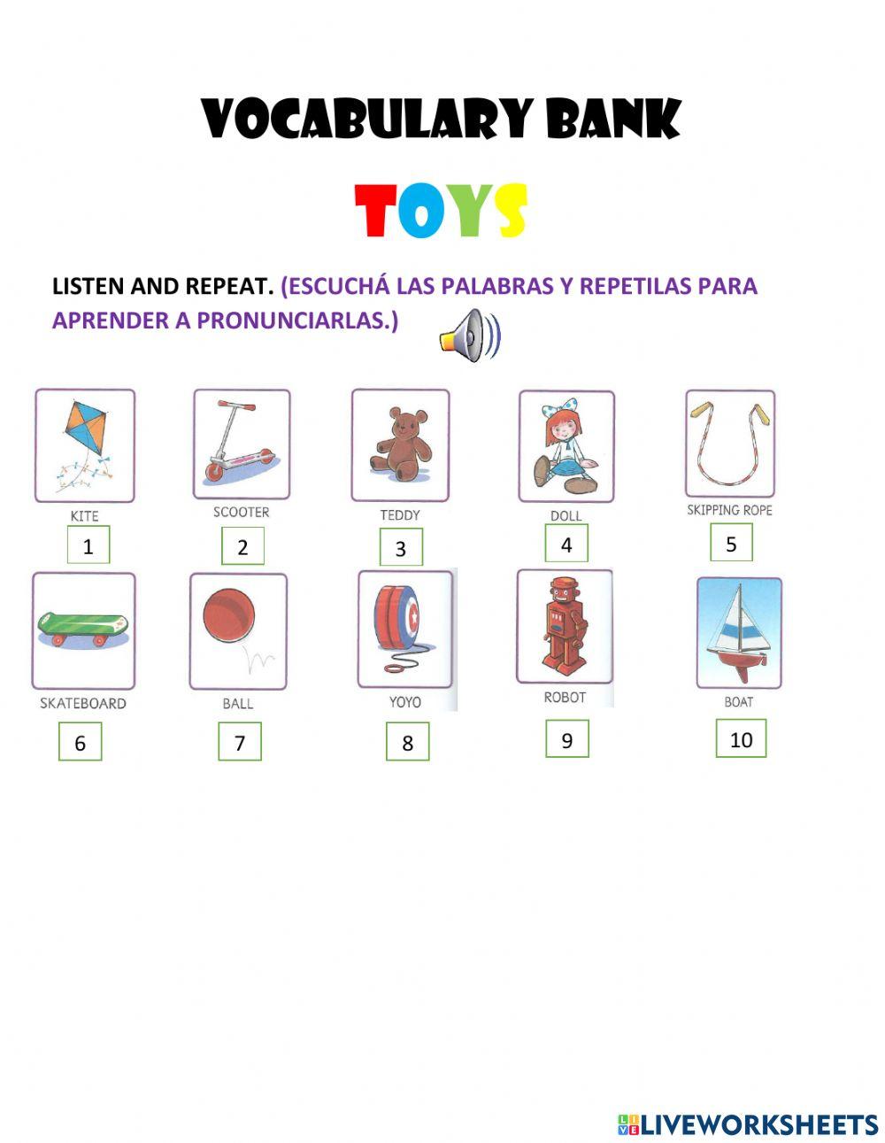 Vocabulary bank - toys