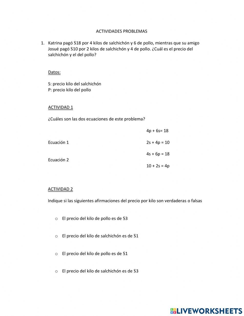 Problemas Sistemas de Ecuaciones