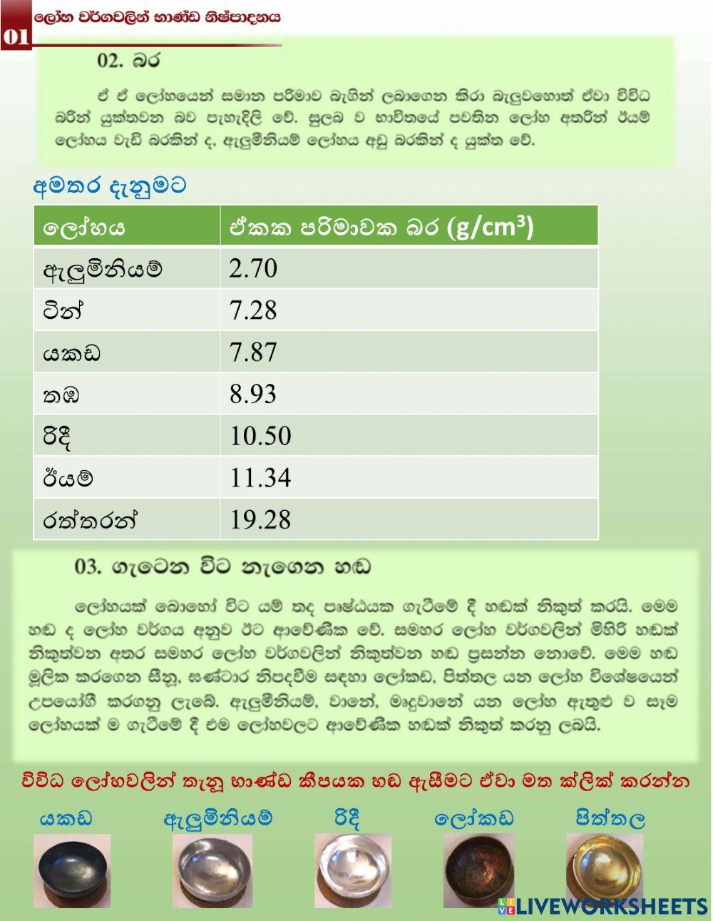 ලෝහ වර්ග හඳුනා ගනිමු