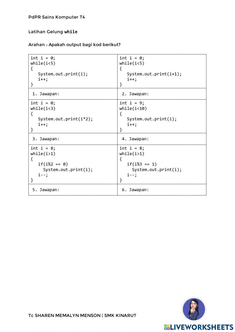 Latihan java worksheet | Live Worksheets