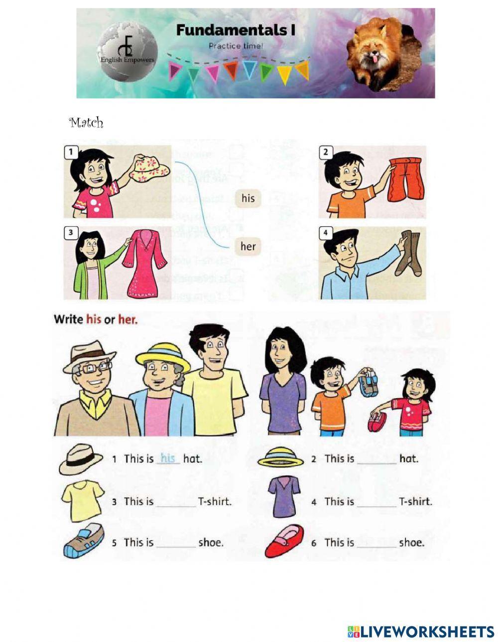 His her worksheet for 1 | Live Worksheets