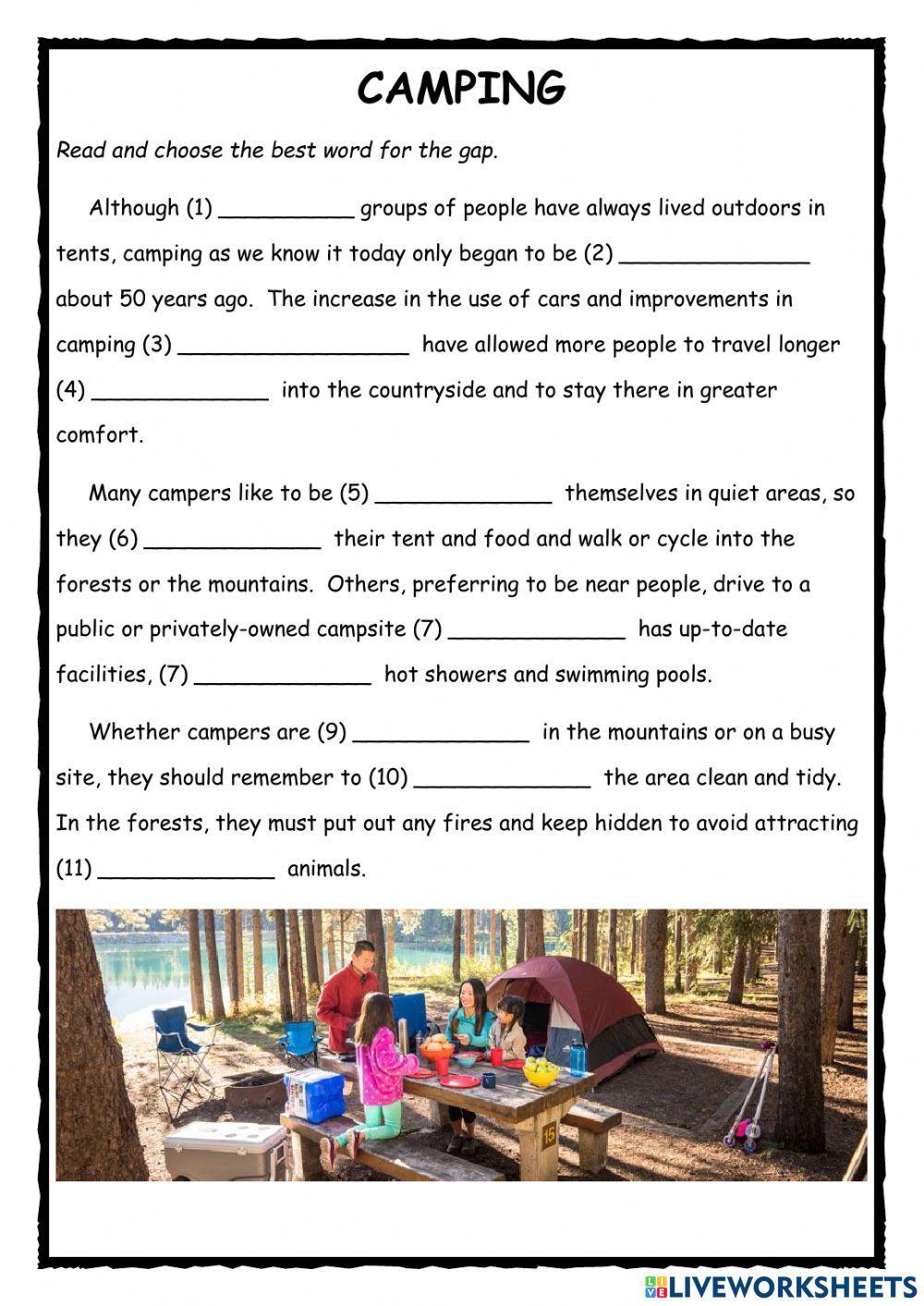 Camping PET Reading Exercise