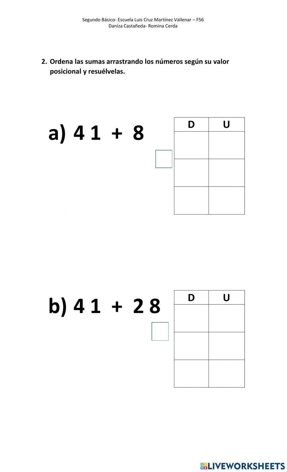 Evaluación sumas verticales
