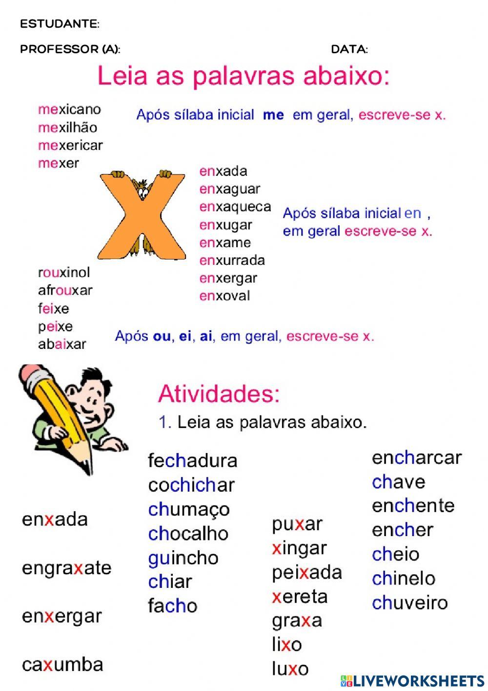 Ortografia X e CH - Regras e Atividades - Ensinar Hoje