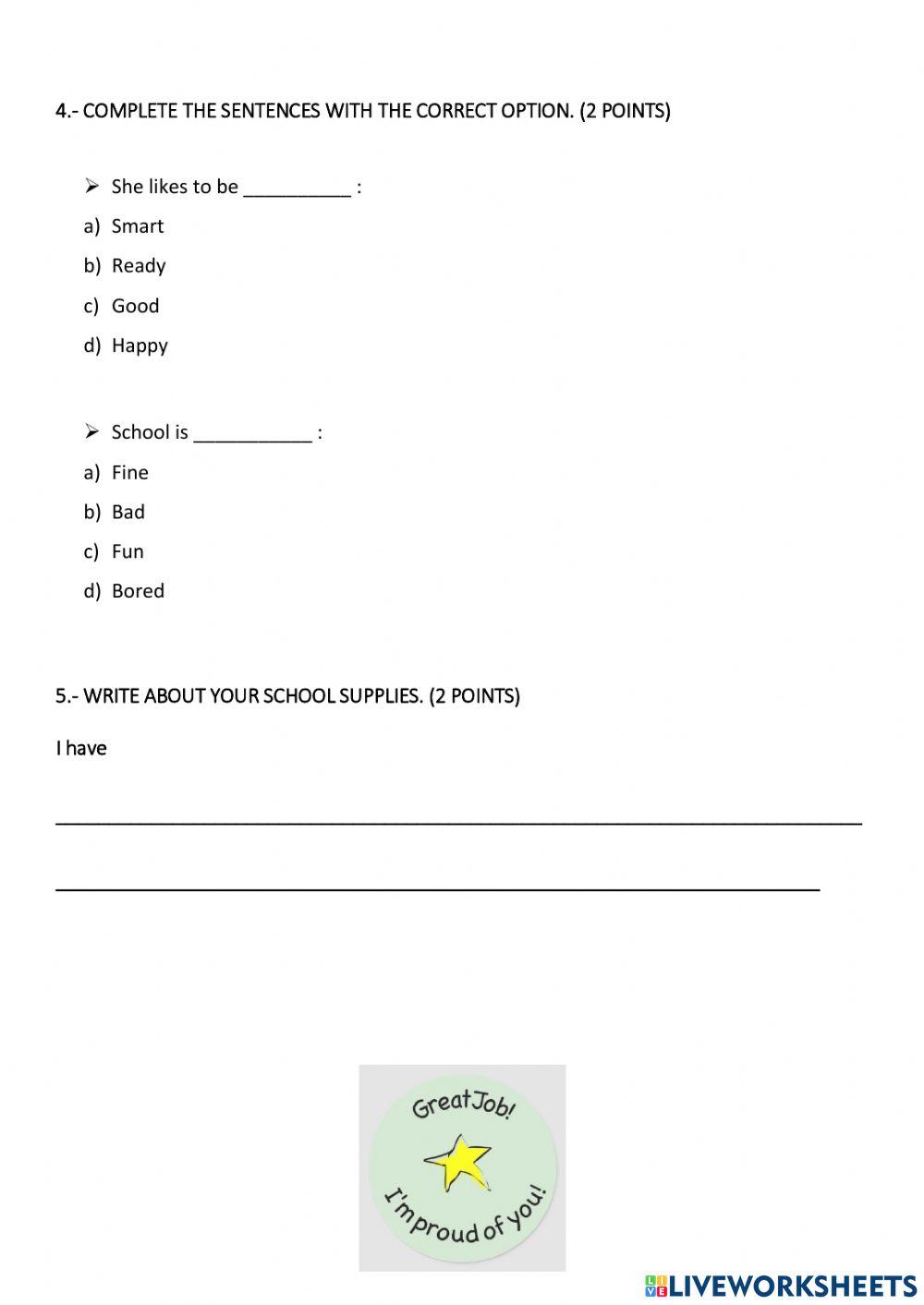 Evaluation 1 - 1st Quimestre - Reading - 2nd Grade