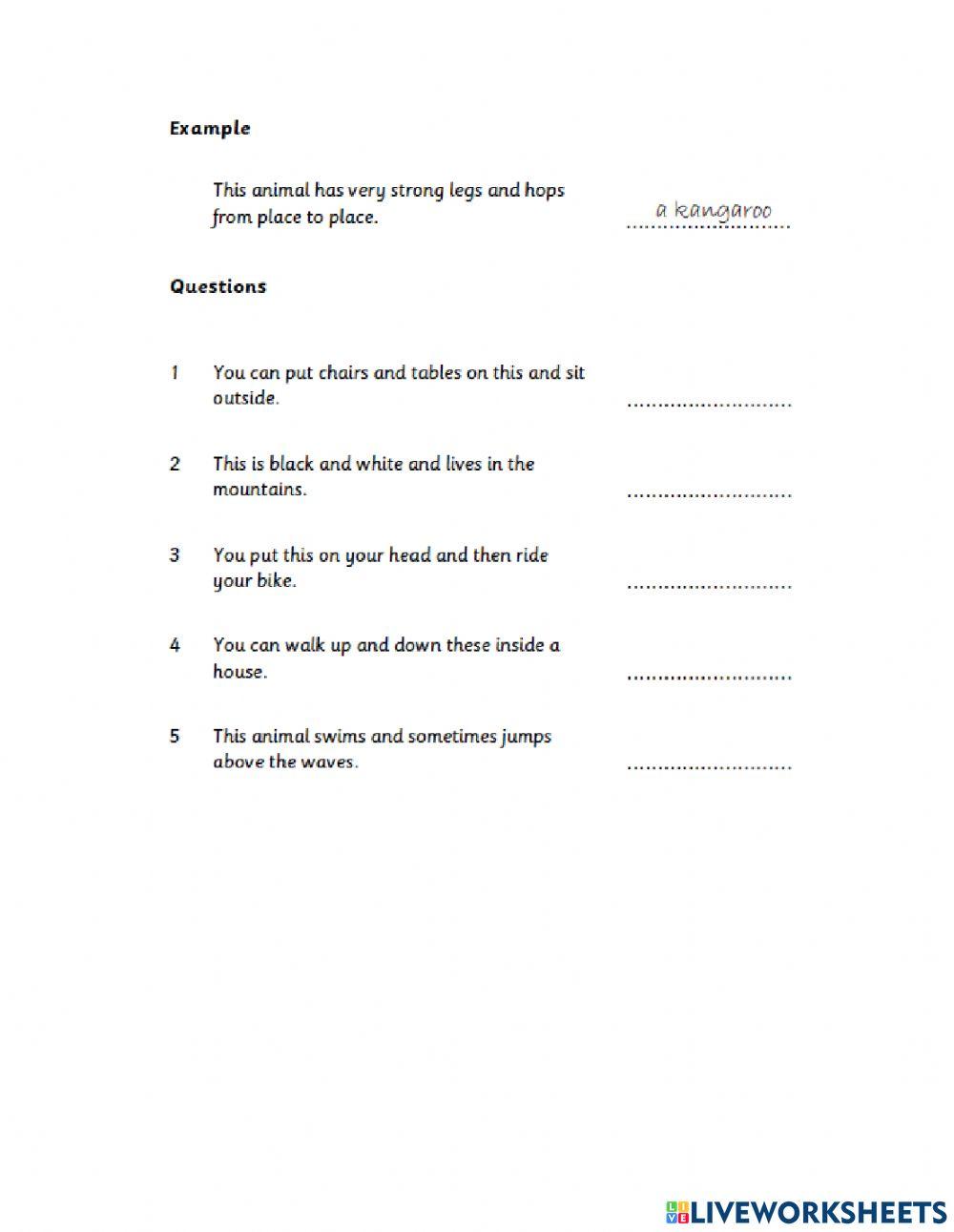 Movers Reading - Writing Part 1