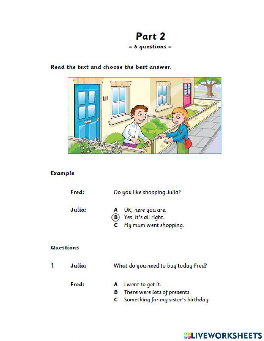 Movers Reading - Writing Part 1