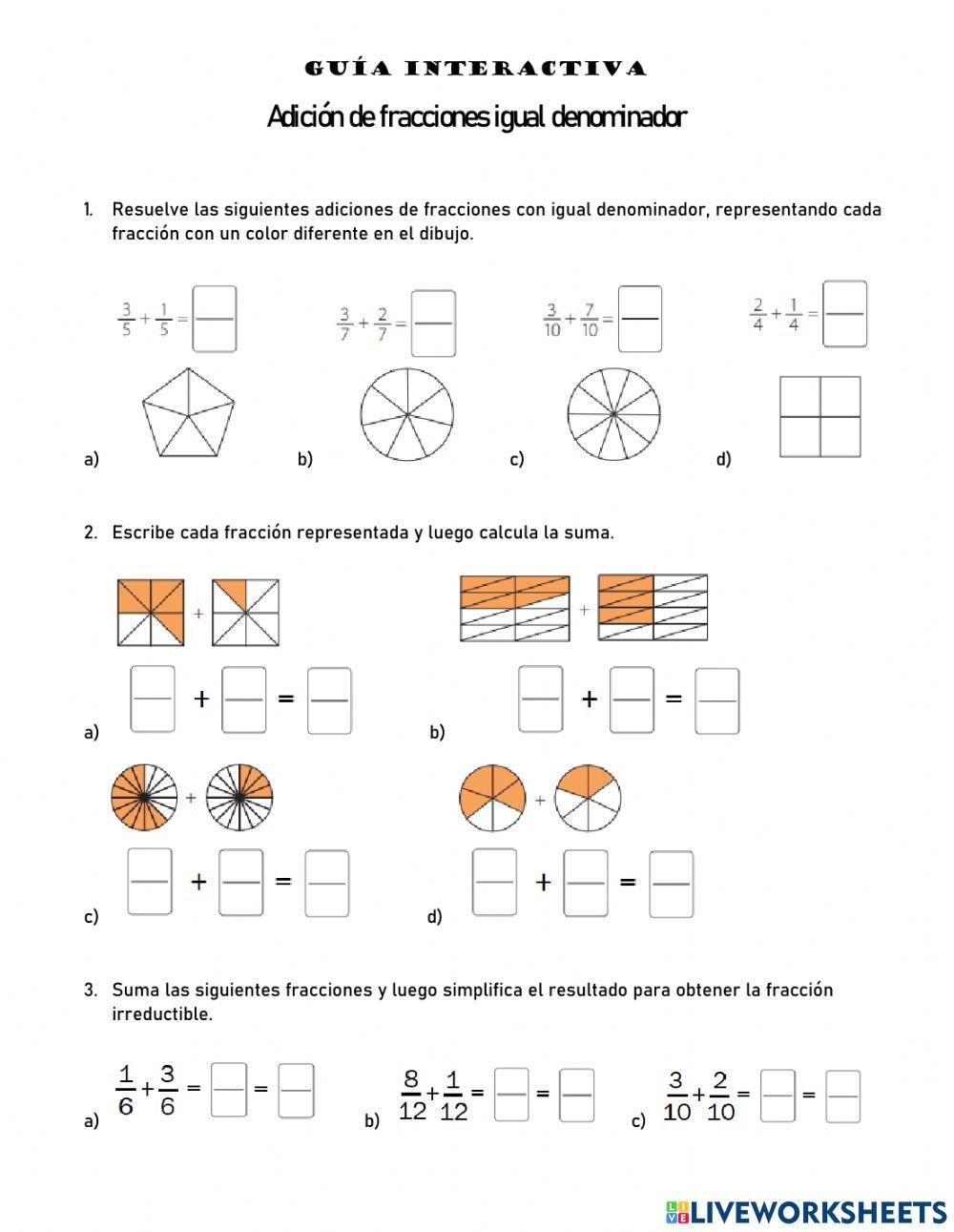 Adición y sustracciones fracciones