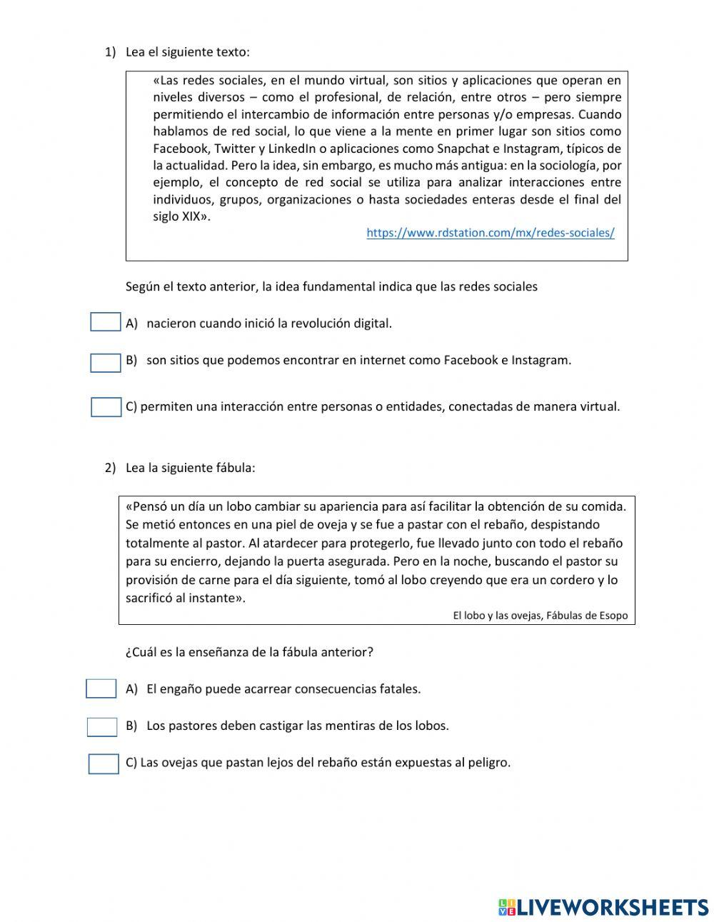 Comprensión lectora FARO