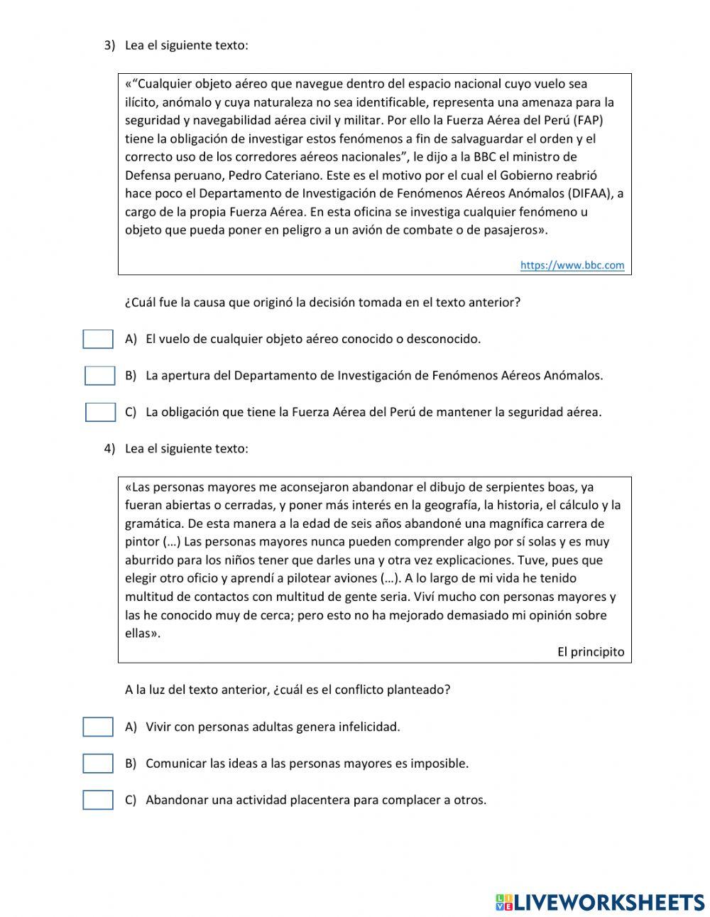 Comprensión lectora FARO