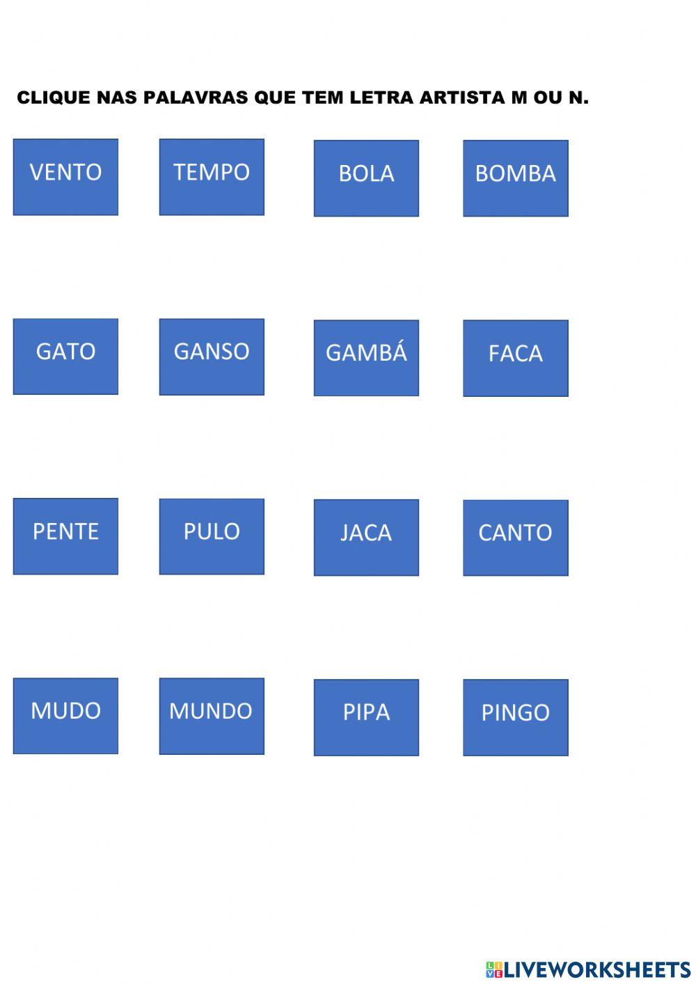 Reconhecimento das LETRAS ARTISTAS M N