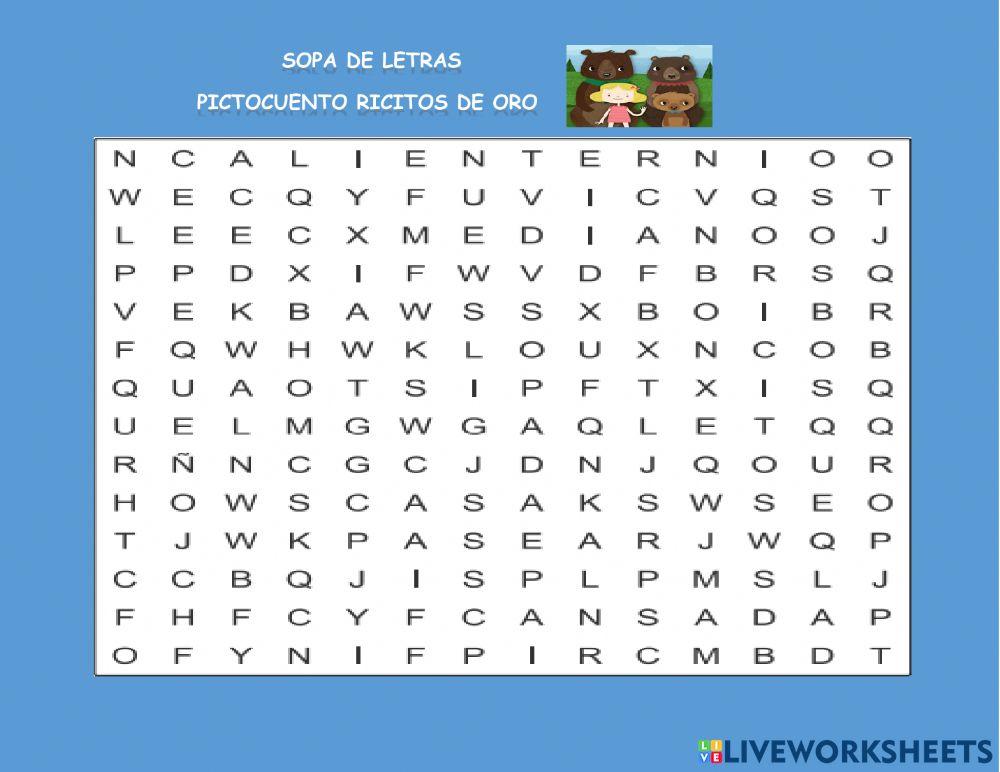 Sopa de letra ricitos de oro