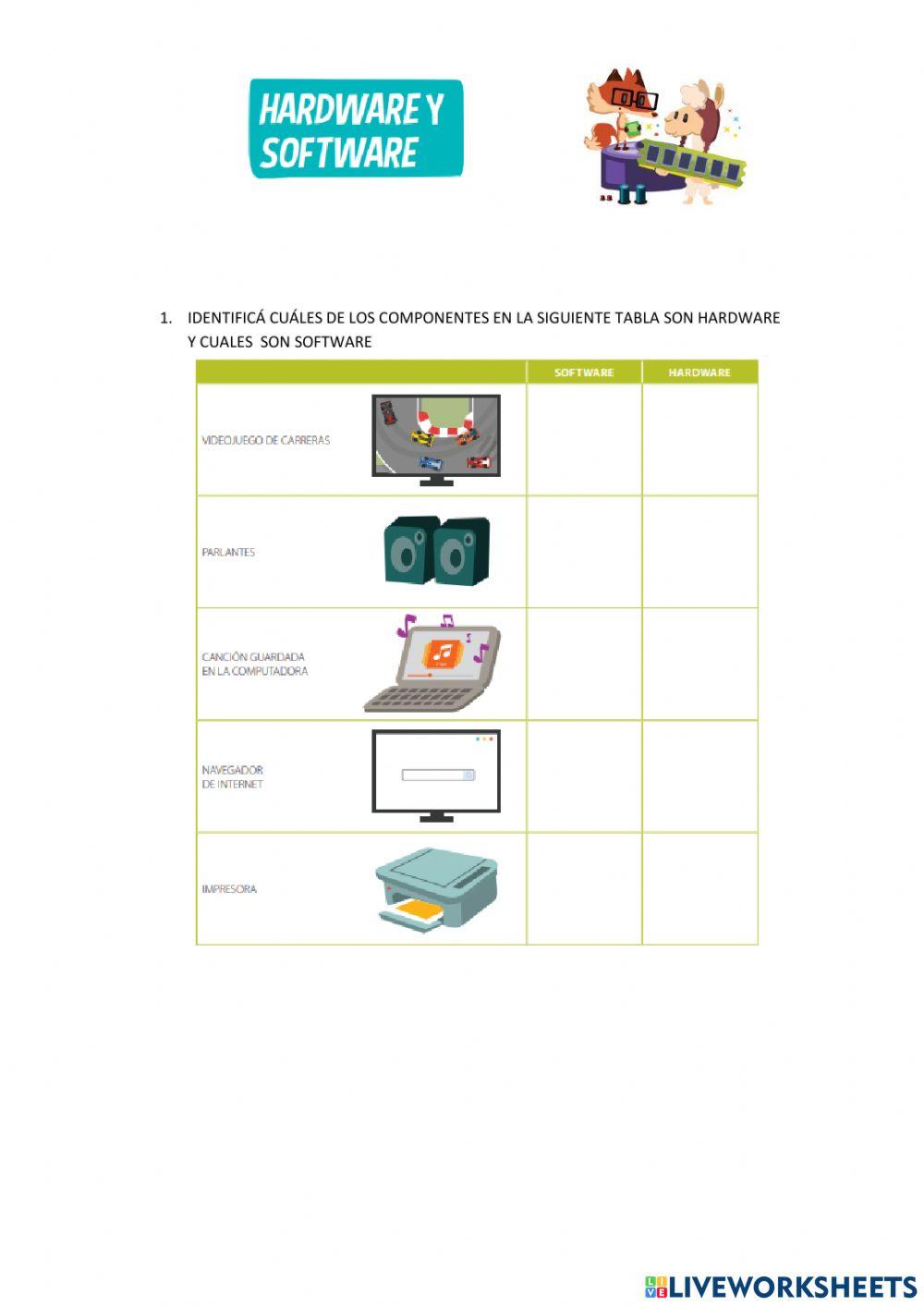 Hardware, software y windows worksheet | Live Worksheets