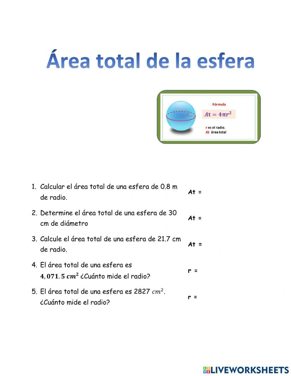 Área lateral de conos y esferas