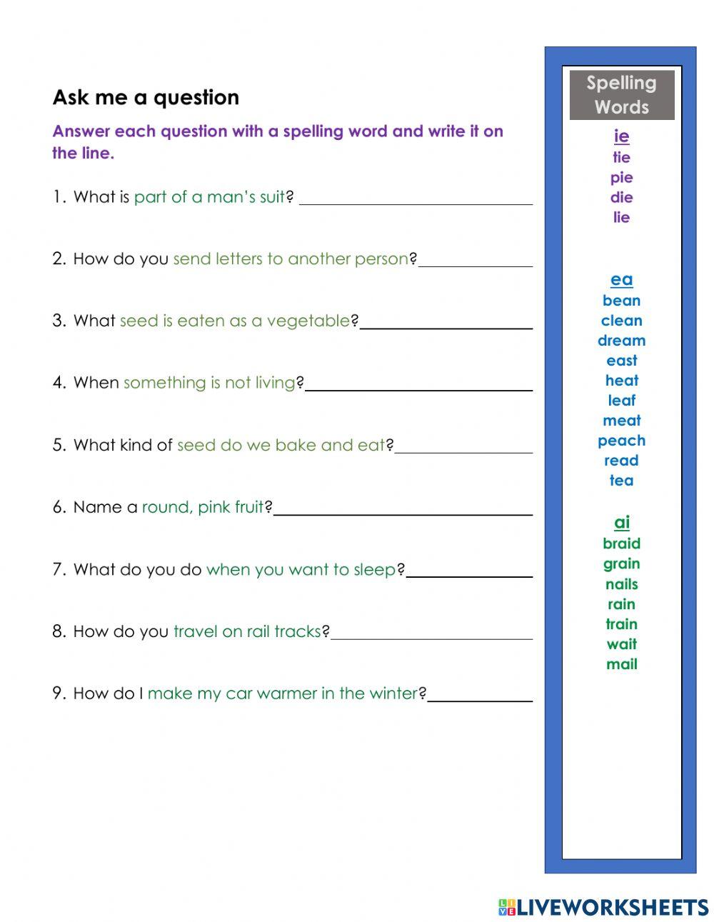 Find the spelling word - read clues