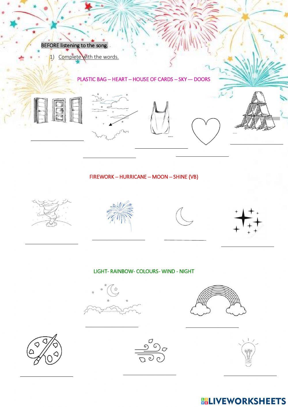Firework Song Katy Perry Easy Worksheet Live Worksheets Firework Song Katy Perry Easy Worksheet Live Worksheets