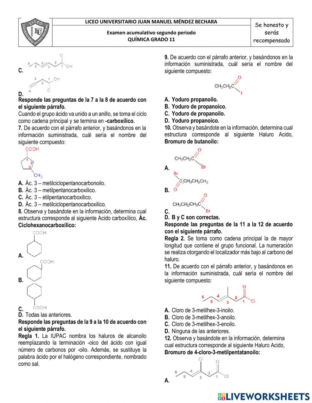 Examen química grado 11 2p