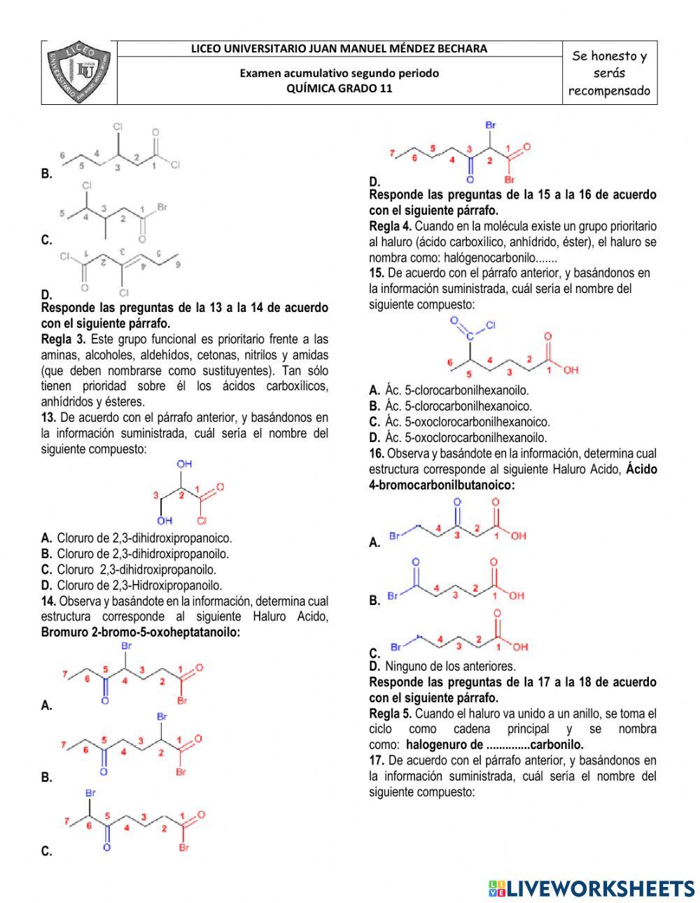 Examen química grado 11 2p