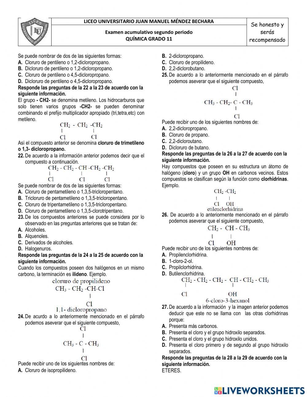 Examen química grado 11 2p