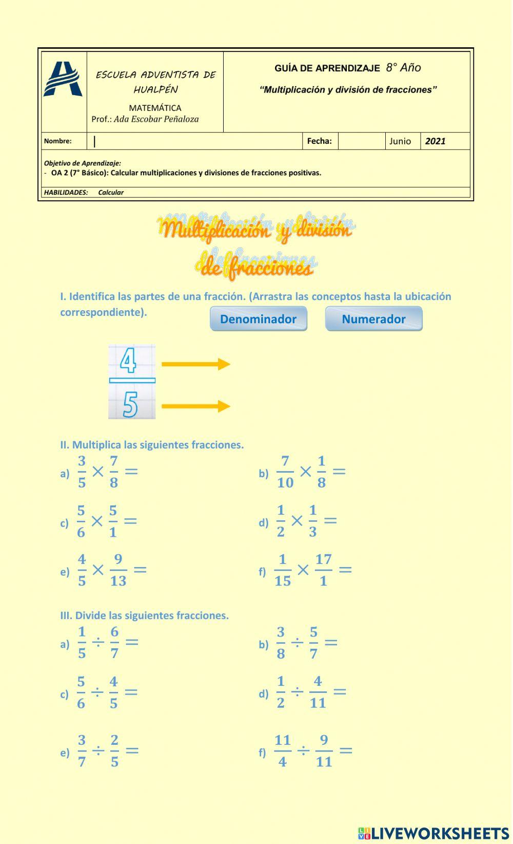 Multiplicación y división de fracciones