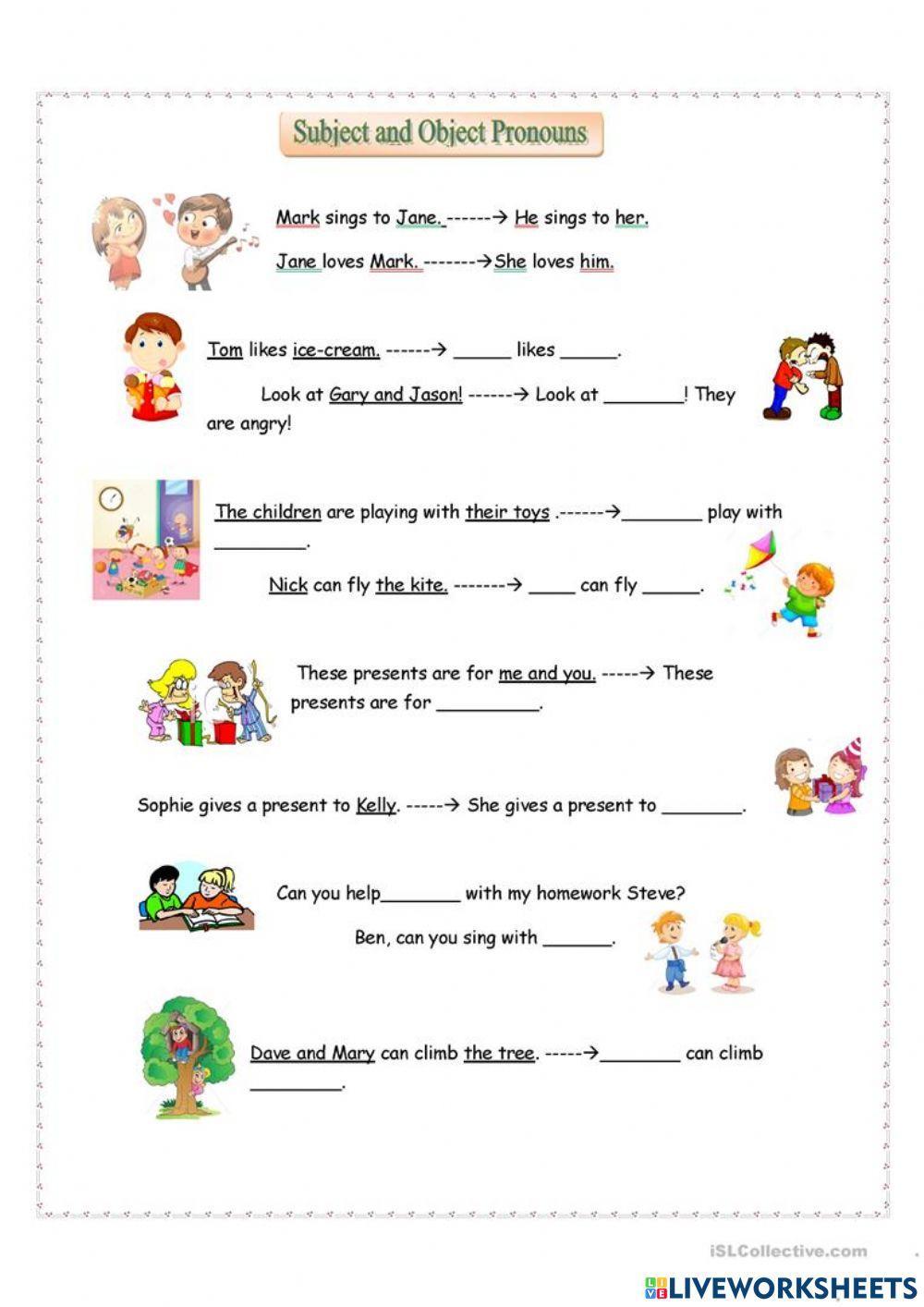 Subject Pronouns And Object Pronouns Worksheet Live Worksheets