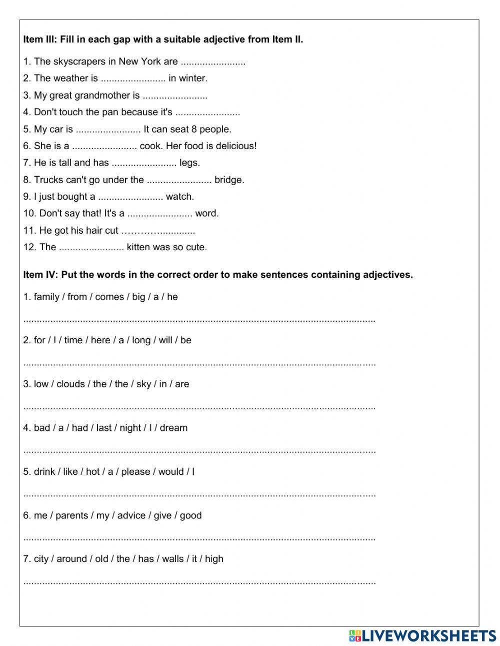 Adjectives (sexto año)