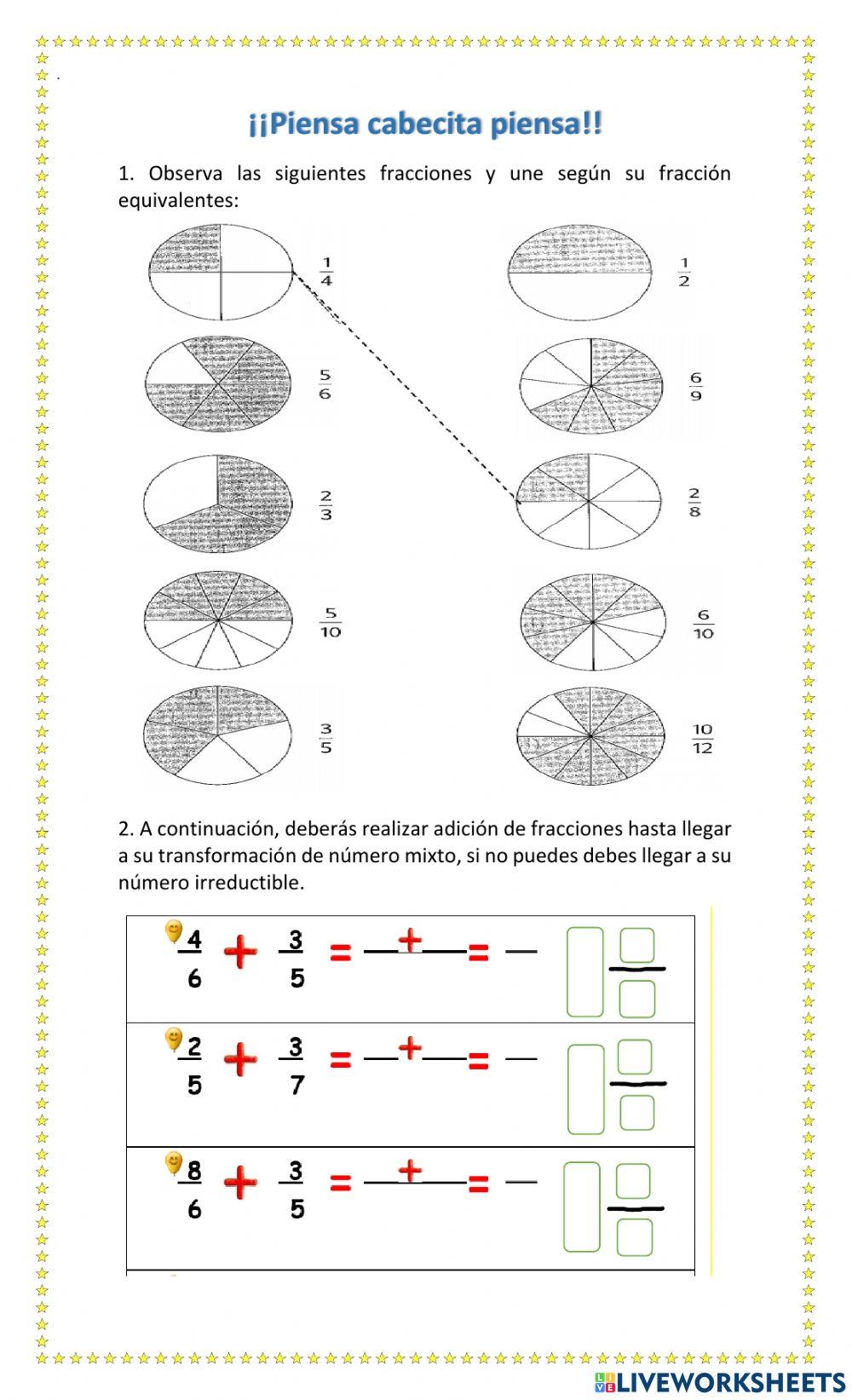 Fracciones equivalentes y adición de fracciones