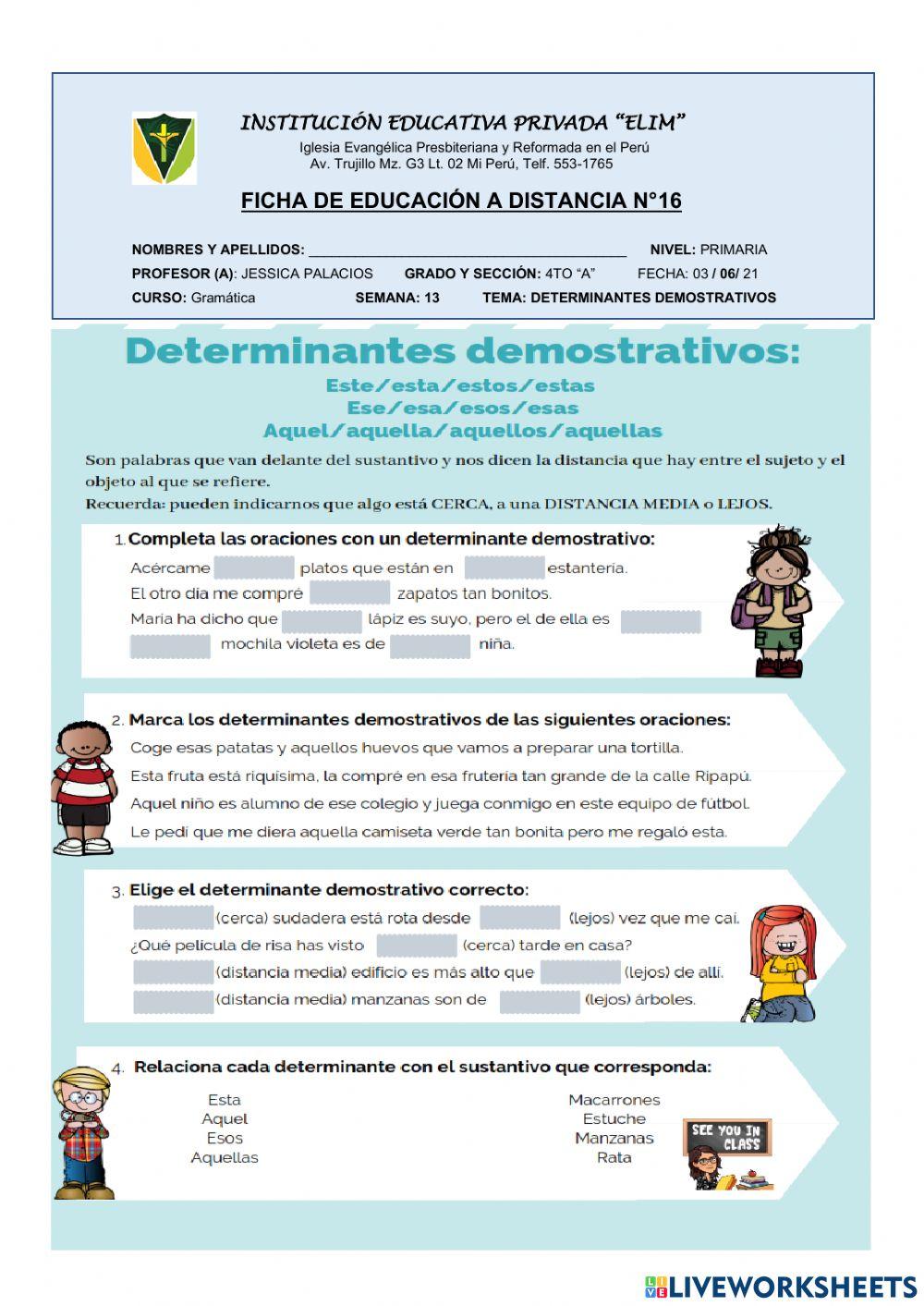 DETERMINANTES DEMOSTRATIVOS 4° PRIMARIA
