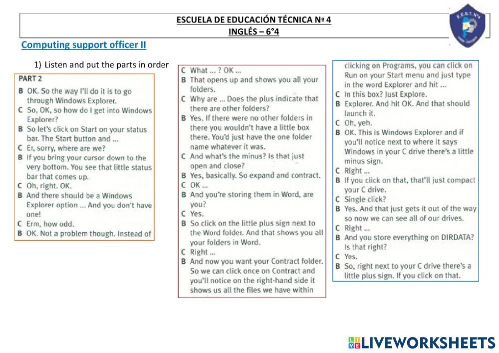 2) Computing support officer