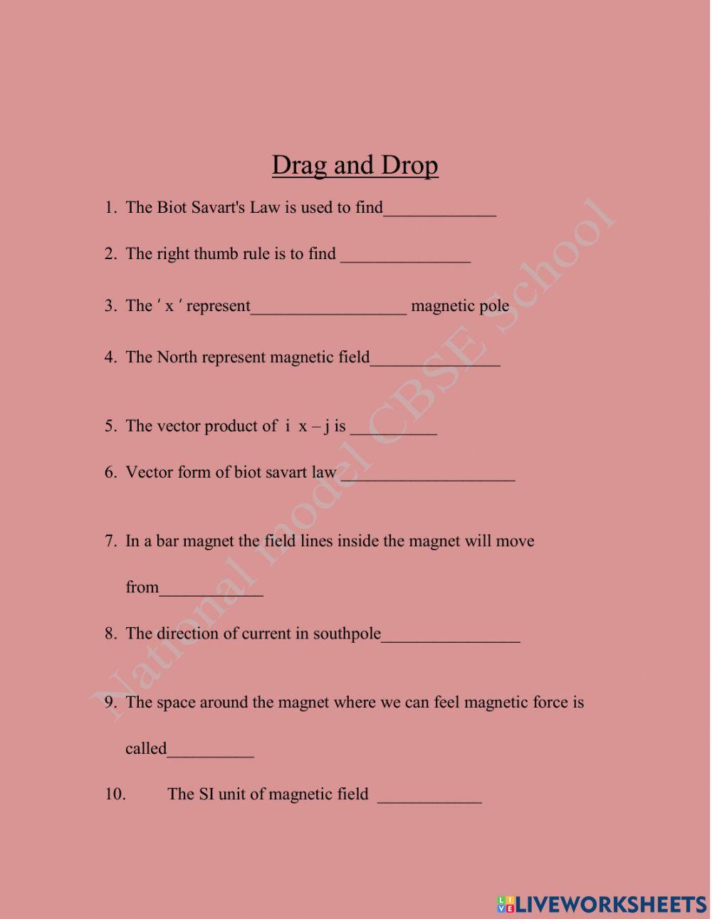 field Live Worksheets