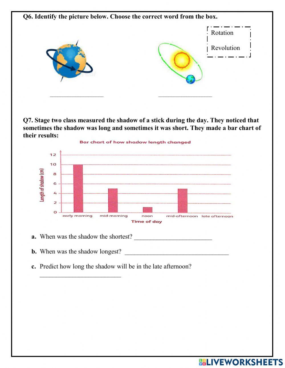 Assessment C year 3  Earth and beyond Live Work sheets 