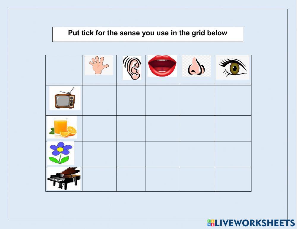 Senses online worksheet for Pre nursery | Live Worksheets